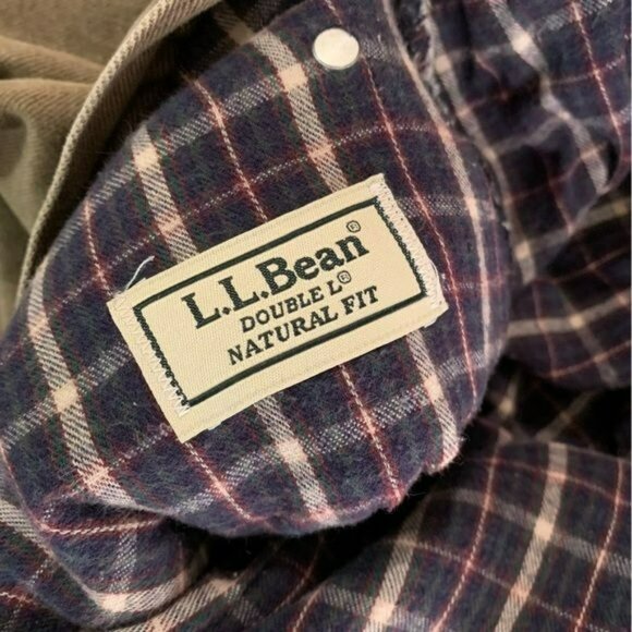 L. L. Bean mens khaki green straight leg denim jeans with plaid lining - Picture 7 of 10